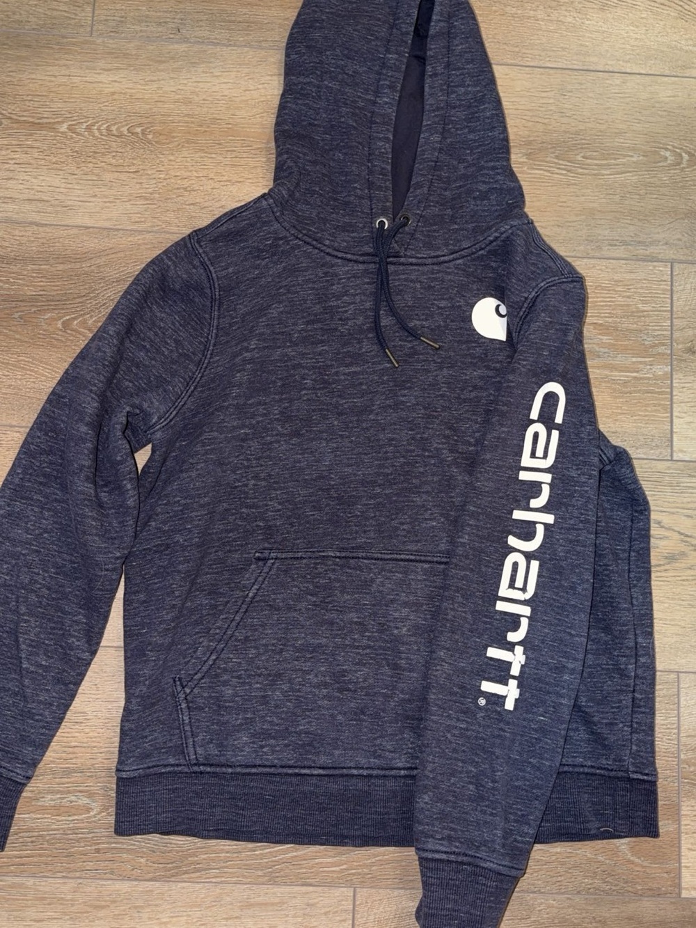 Carhartt Navy Heather Logo Sleeve Pullover Hoodie